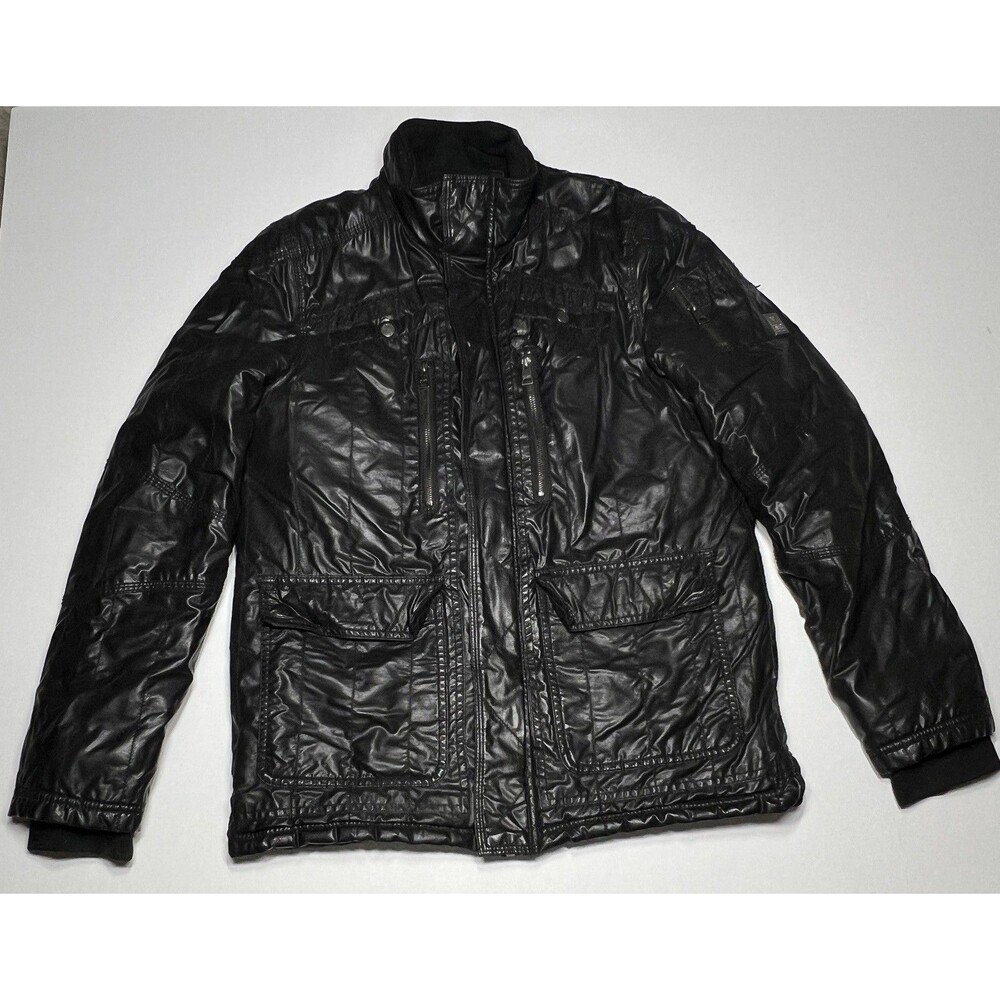 GUESS LA Black Coated  Quilted Full Zip INSULATED Jacket Y2K BIKER Mens Size L